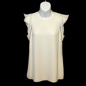 MICHAEL Michael Kors Ruffled Cut-Out Short Sleeve Top Off-White | Size Small